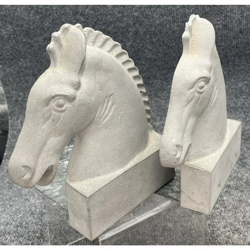 Solid Cast Aluminum Horse Head Bookends Chess Knight Equestrian Vintage 7